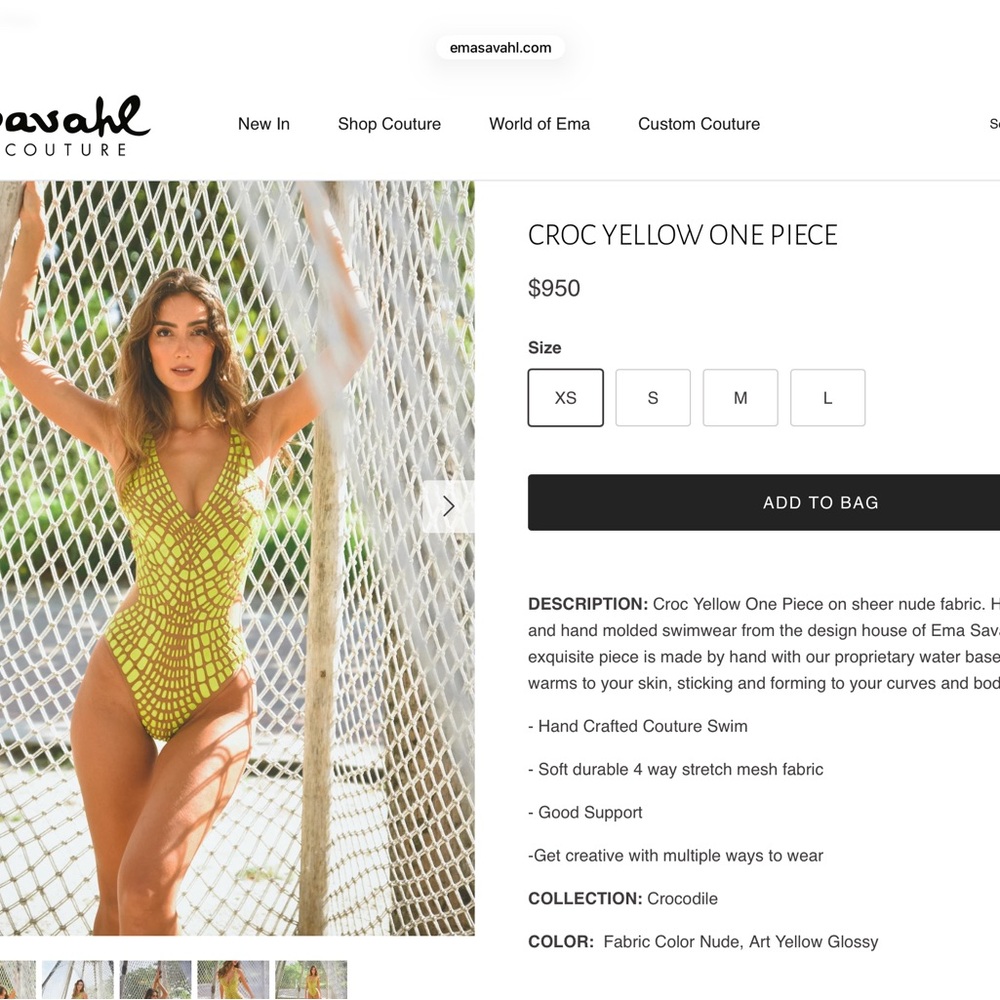 Ema Savahl Yellow Swim crock one piece swimsuit bathing suit